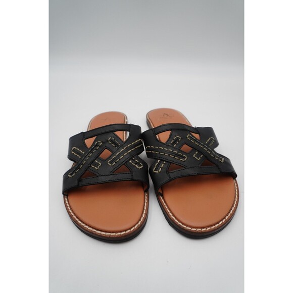Aquatalia Andi Black Cutout Contrast Stitching Leather Slide Sandals Size 8.5 - Picture 12 of 14